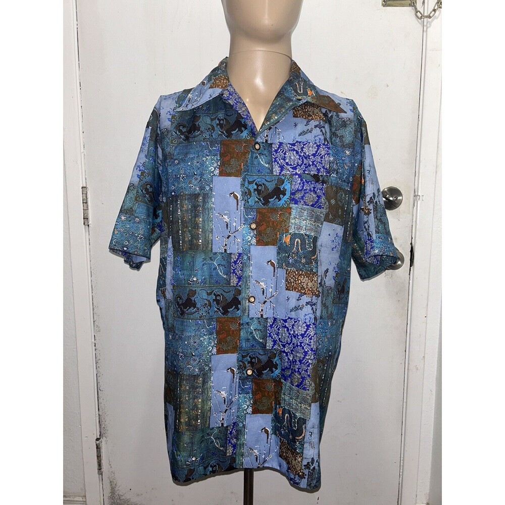 Vintage 1960s Andrade Honululu Resort Hawaiian Shirt Mens Loop Collar Rare Print
